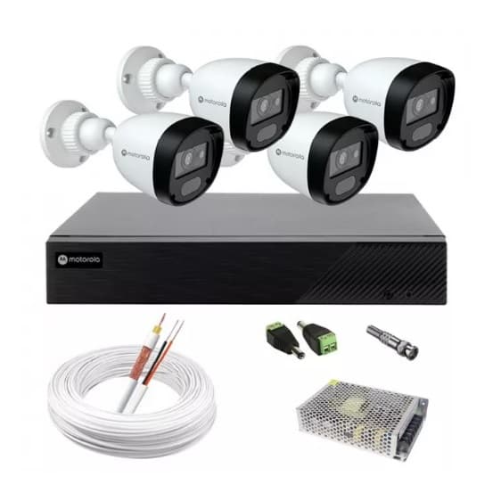 Kit Dvr 04ch Motorola + 4 Câmeras Bulet 1080p Motorola + Hd 500gb + Cabo + conectores