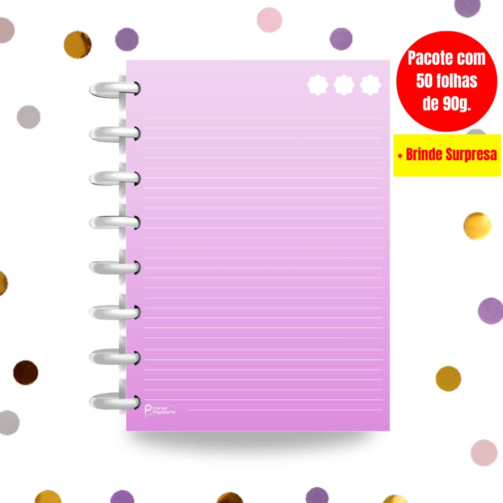 Refil para Caderno de Discos 90g | Material Escolar I Refil Caderno de Disco | Degrade Purple