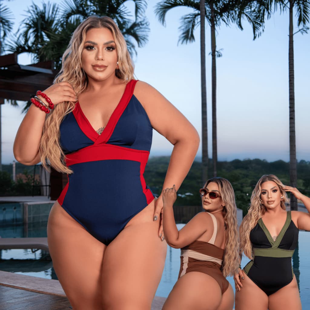 Maiô Plus size Body Bicolor Forro Duplo Modela com Bojo Removível