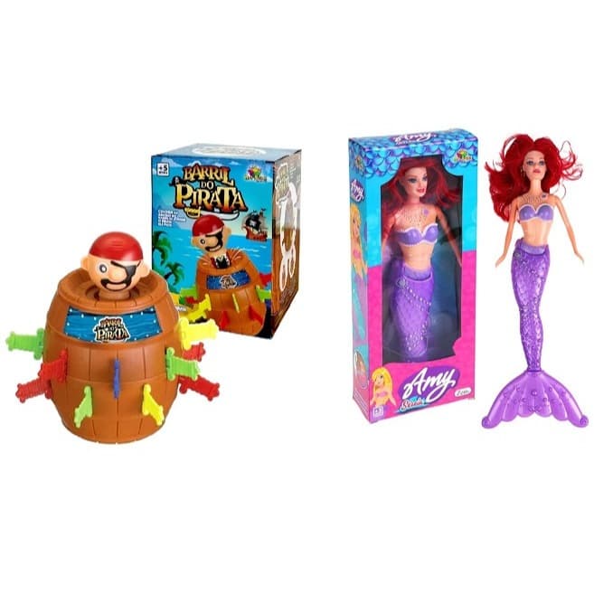 Combo com 2 super brinquedos(boneca amy sereia com acessorios+pula pirata)presente criança