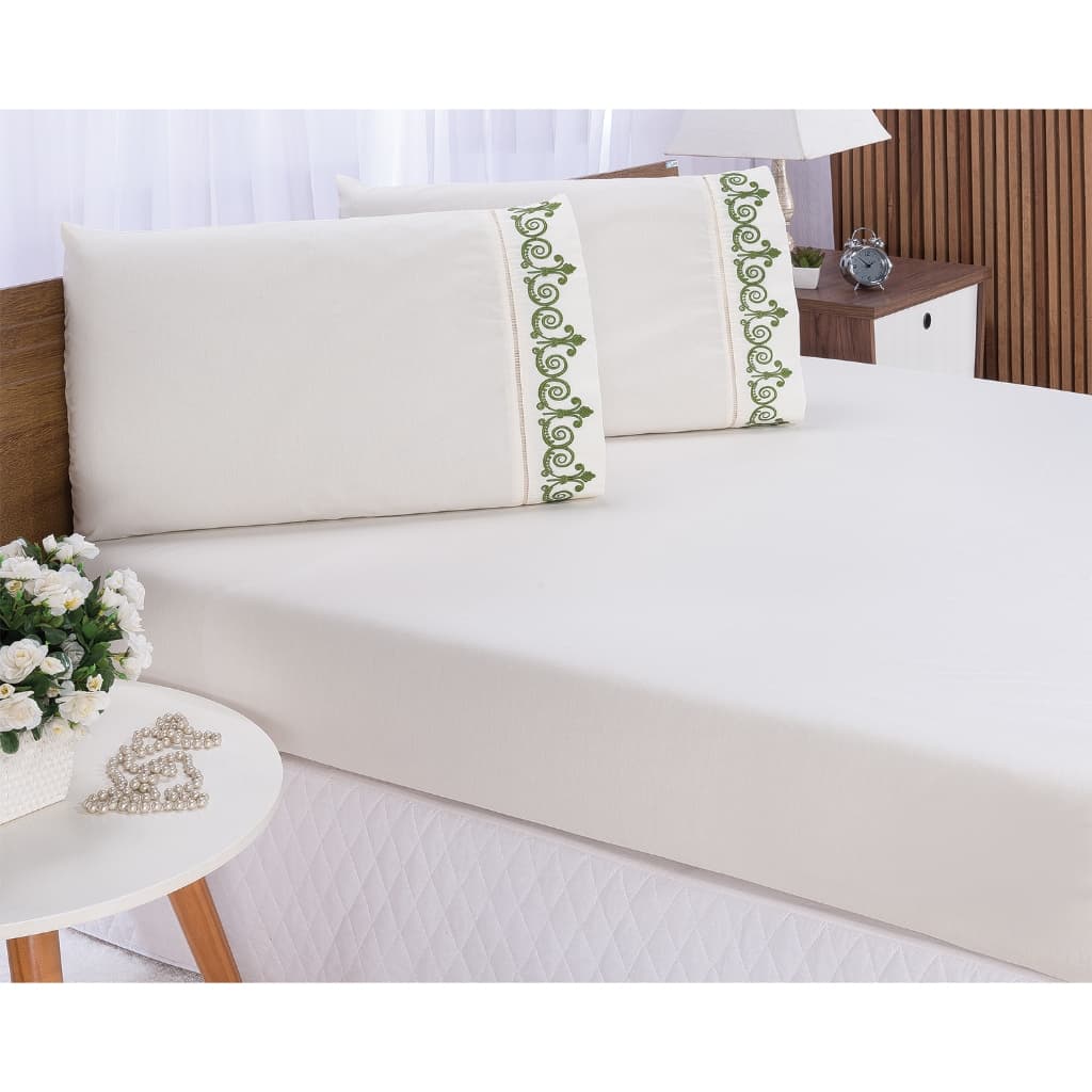 Jogo de Lençol Cama Casal Queen Tulipa Cinza Bordado 3 peças Percal 400 Fios