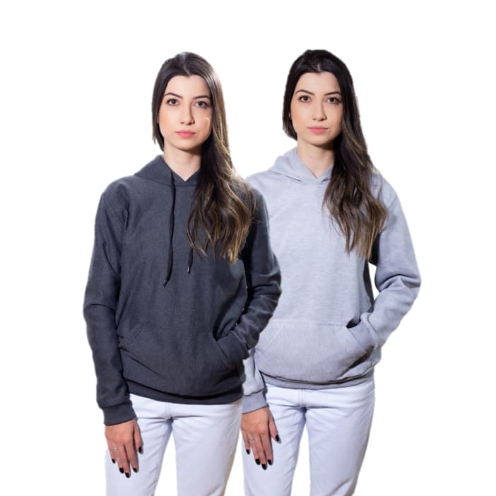 Kit 2 Casaco Flanelado Moletom Canguru Com Capuz e Bolso Masculino e Feminino Sem Estampa