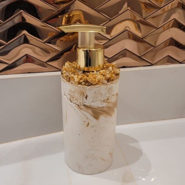 Porta Saboneteira Concreto Redondo 200ml Com Válvula Super Luxo Prime Para seu Lavabo/Banheiro/Pia