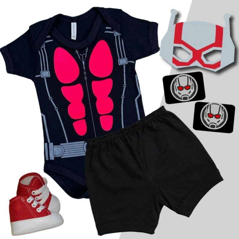 Body Bebê Temático Homem Formiga Fantasia Mesversário Ítens Opcionais