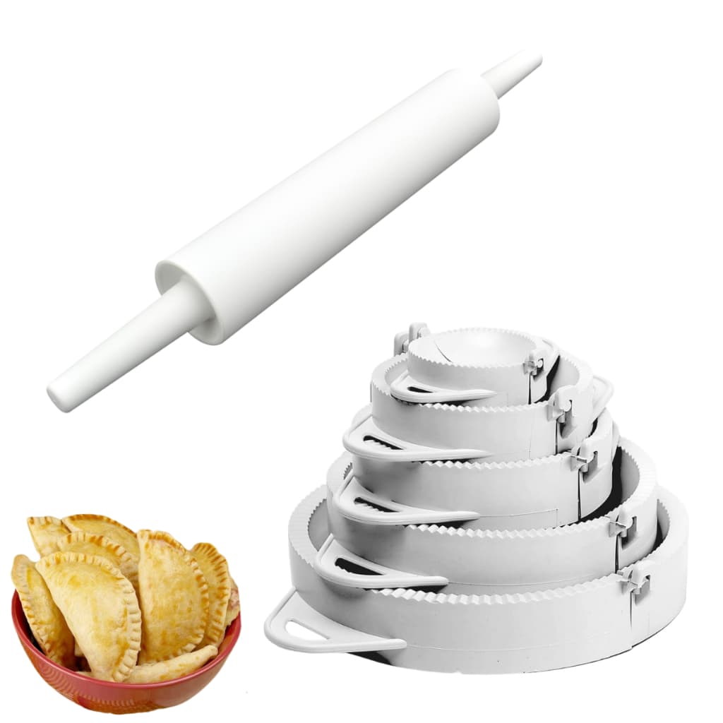 Rolo Abrir Massa Pasta 38cm E Kit 5 Forma De Pastel Meia Lua Culinária Padrão Molde Pizza Pão