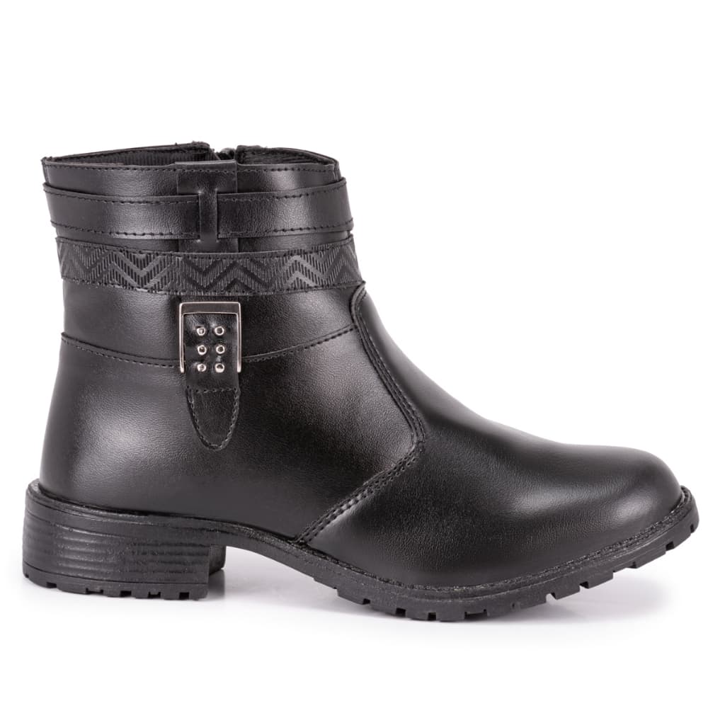 Bota Feminina Couro Ecologico Cano Curto Ziper Salto Baixo