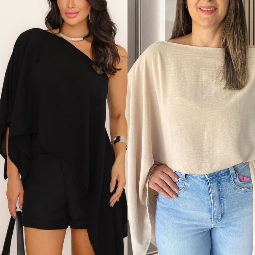 Kit 2: Blusas Capa Cropped Tendência 2025 Blusa Boho Ombro Caído / Blusa Ombro a Ombro/ Boho Chic Blusa Multiformas