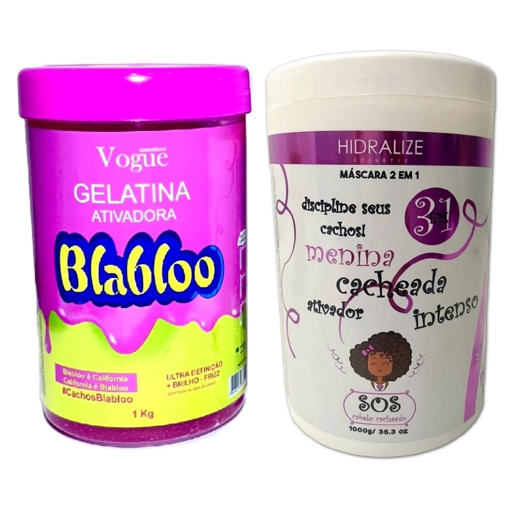 Gelatina Capilar Blabloo 1Kg + Creme de Pentear Menina Cacheada Bomba de Cachos Super Definição 1kg
