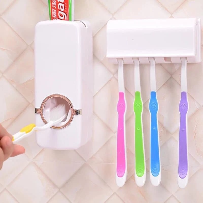 Dispenser de Creme Dental Pasta de Dente Suporte Escova Dente Higiênico Auto Adesivo