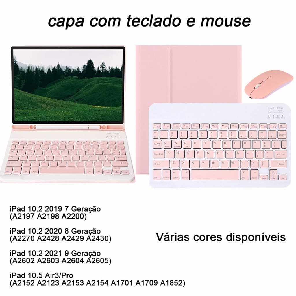 Teclado Bluetooth + Capa + Mouse Para iPad 9ª 8ª 7ª Geração ou ipad air3 ou ipad pro 10.5 polegadas