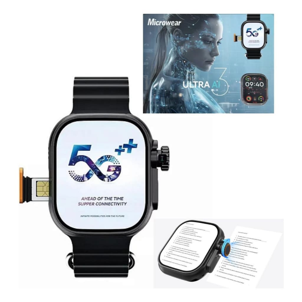 Microwear Série Ultra AI 3 smartwatch preto de 5G