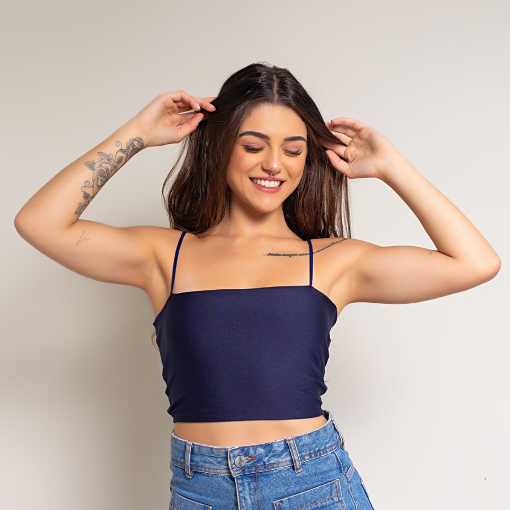 Cropped Com Alcinha Fina Estiloso Casual Feminino