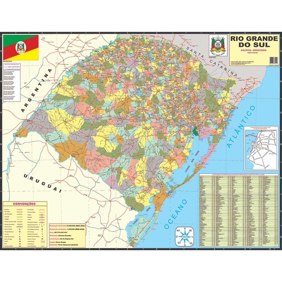 Mapa Estado Rio Grande Do Sul Ed. 2026 tamanho - 120 cm X 90 cm Gigante