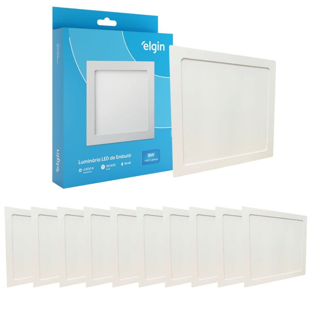 Kit 10 Painel Plafon Embutir Quadrado Led 18w Bivolt ELGIN