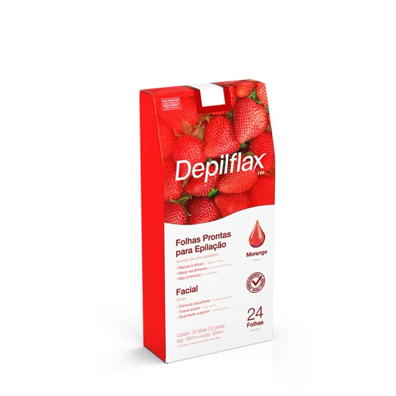 Folhas Prontas Facial Depilflax Morango C/ 24 Und