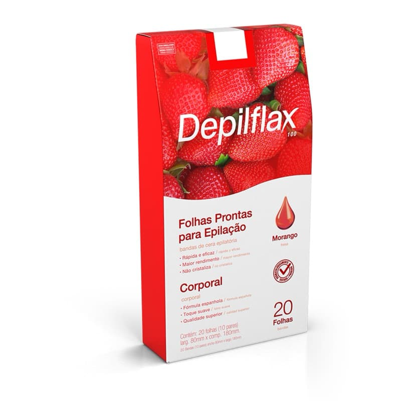 Folhas Prontas Corporal Depilflax Morango C/ 20 Und