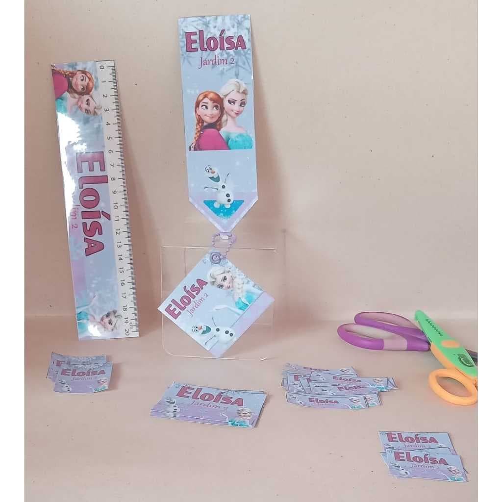 Kit 85 Unidades Etiquetas Personalizadas - Tema Frozen- Para Material Escolar- Com Nome e Série da Criança