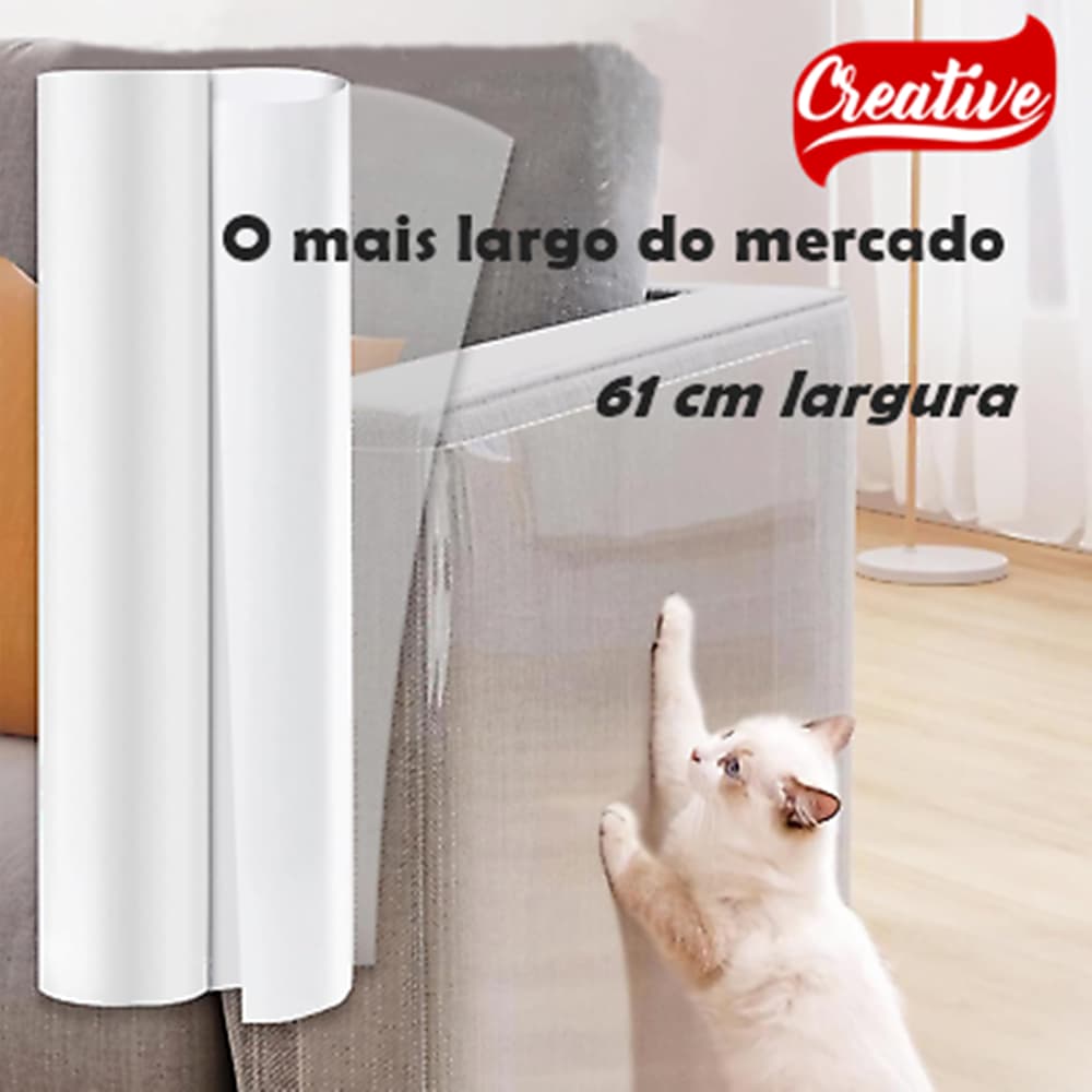 Sofá Protetor Gato Anti Arranhões Adesivo Proteção 61 Cm x 2 Metros Transparente Cristal