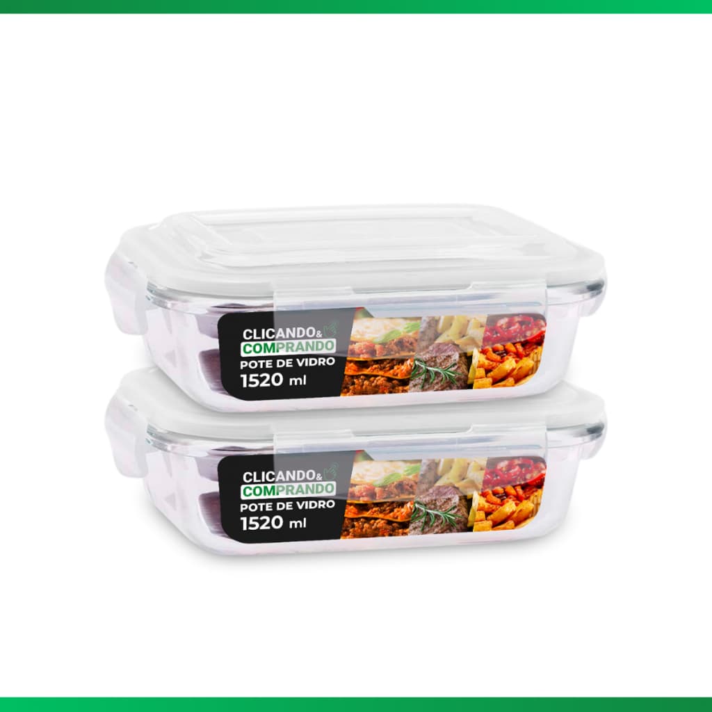 2 Potes Retangular 1520ml De Vidro Vai ao Forno/Frezzer