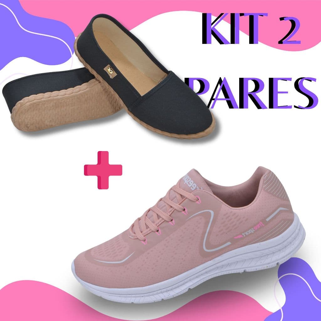Kit 2 pares Sapatilha e tênis casual Leve confortável