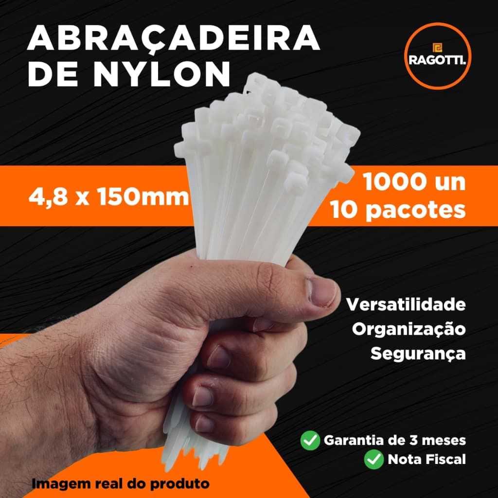 Kit 1000un Abraçadeira Nylon 4,8x150 Cinta Plástica Presilha