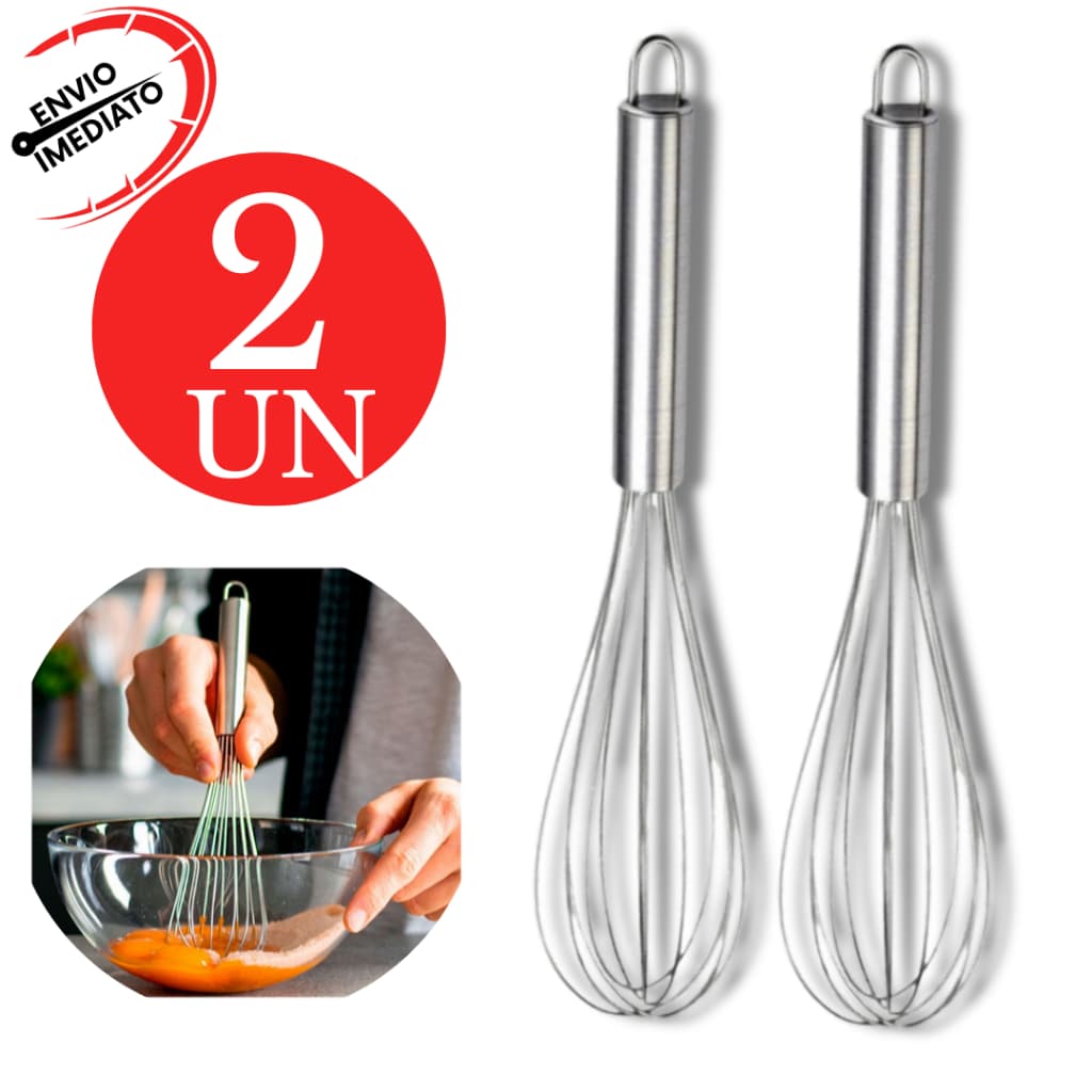 Batedor de Ovos Manual Aço Inox Fue Profissional Fuet Fouet Kit 2 Peças 30cm Cozinha Confeiraria