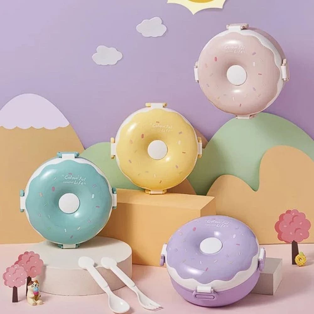 Lancheira Marmita Bento tipo rosquinha Donuts com talher