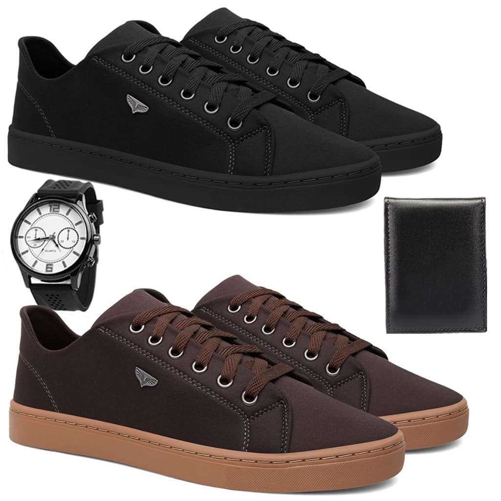 Kit 2 Tênis Masculino Sapatenis da Moda MAIS BARATO Leve e Macio + Relógio e Carteira!