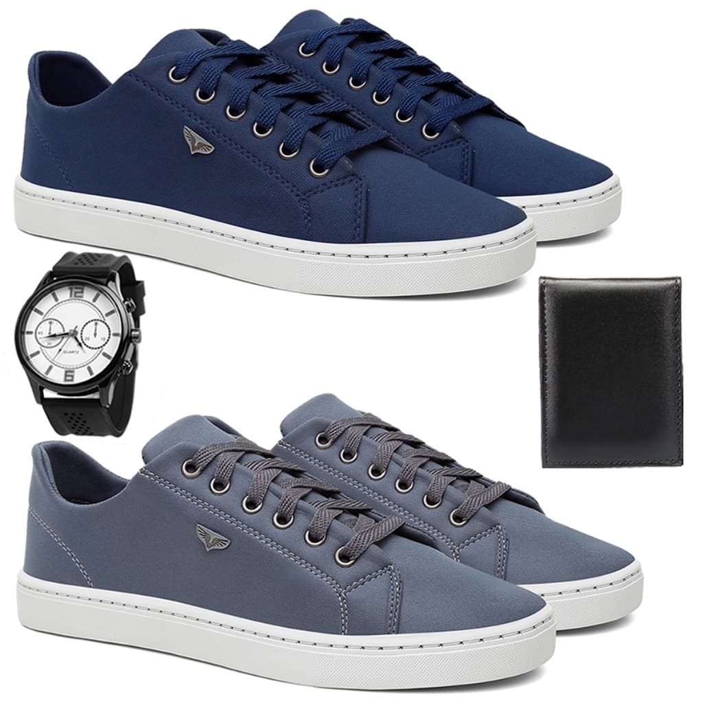 Kit 2 Sapatenis Masculino Casual Sport Fino Elegante + Relógio e Carteira LANÇAMENTO BARATO