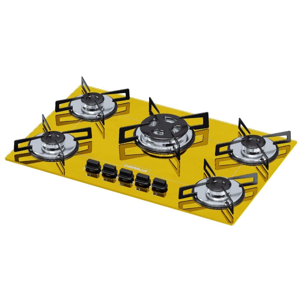 Cooktop 5 bocas Chamalux tripla chama Bivolt Trempe de Chapa amarelo