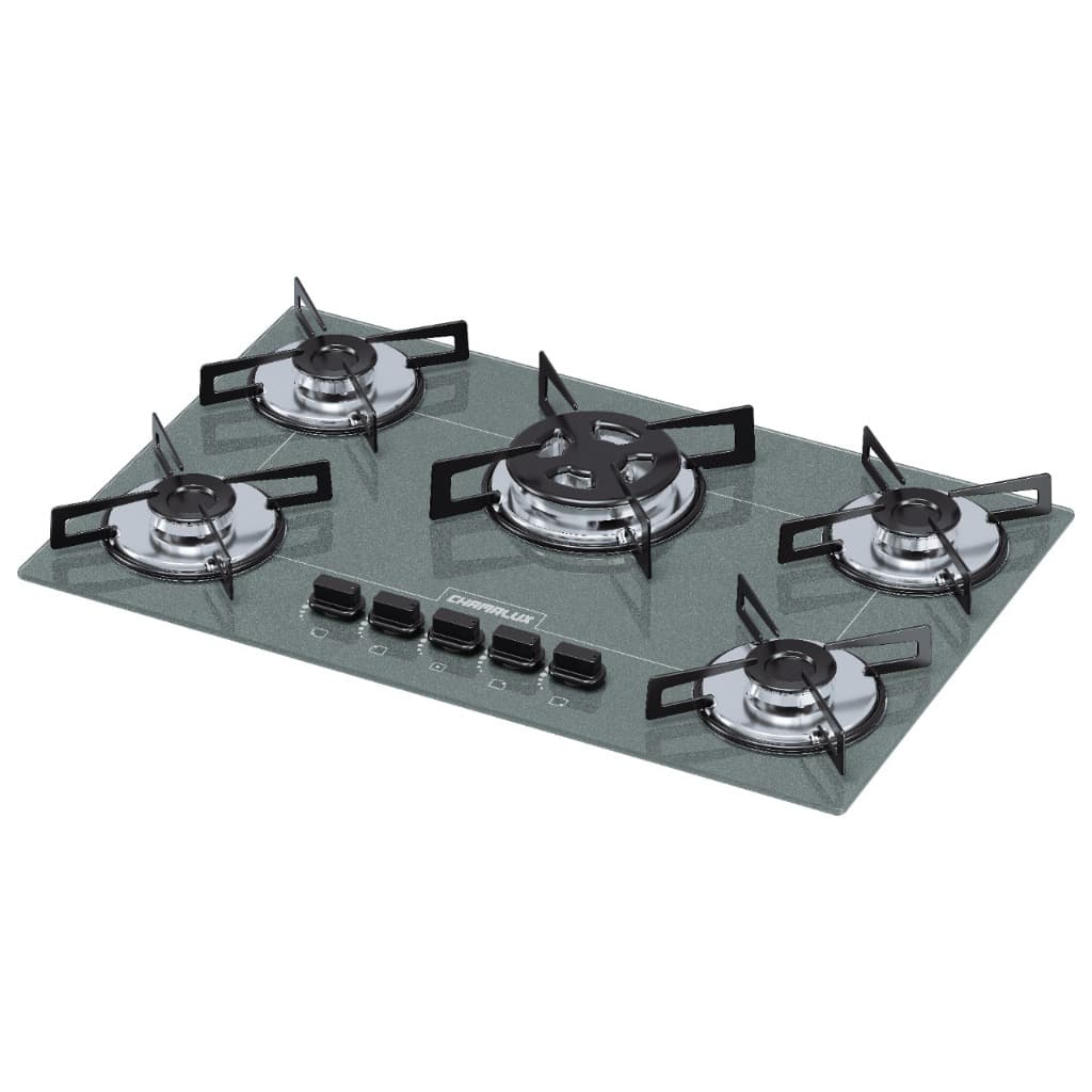 Cooktop 5 bocas Chamalux tripla chama Bivolt Trempe de Chapa prata