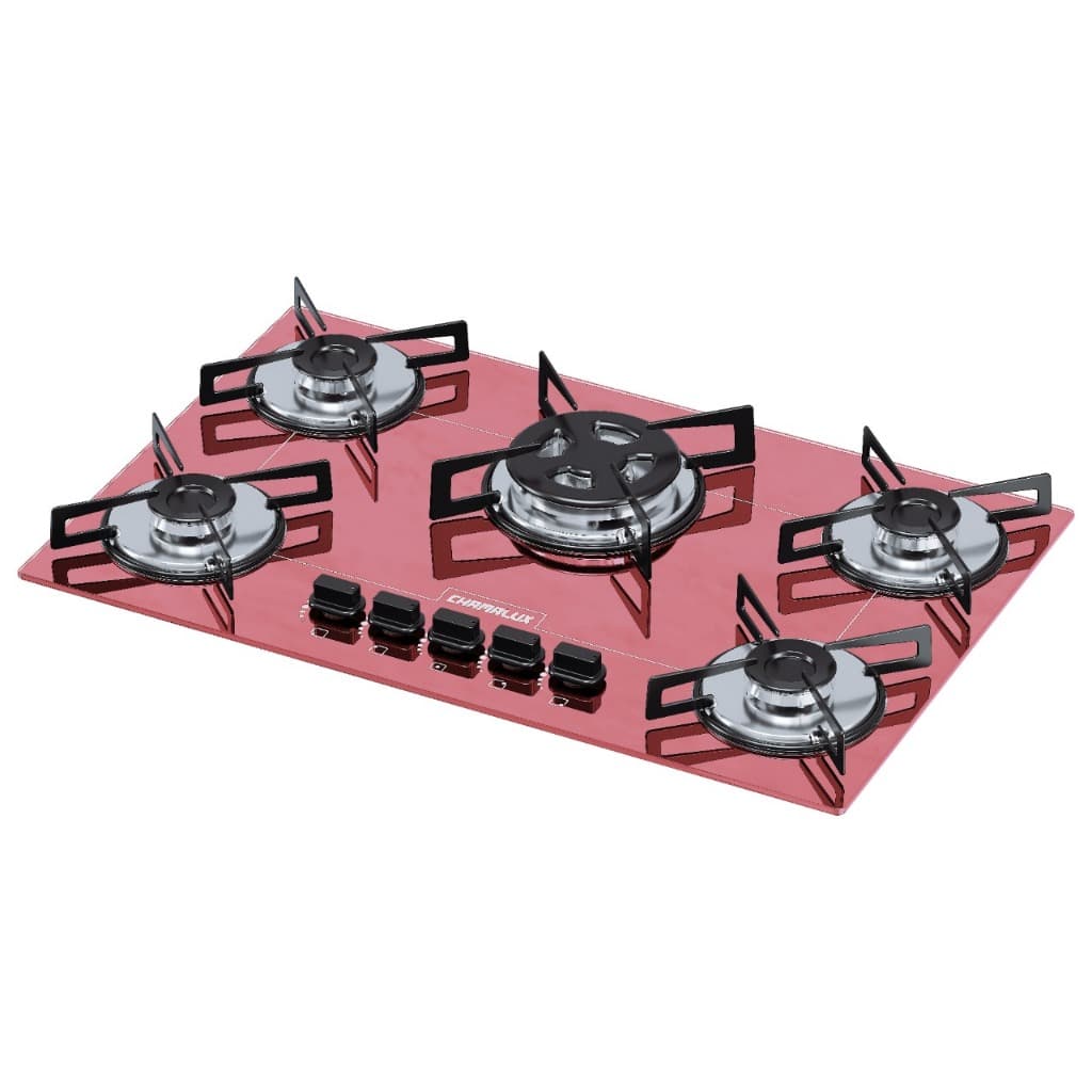 Cooktop 5 bocas Chamalux tripla chama Bivolt Trempe de Chapa rosa