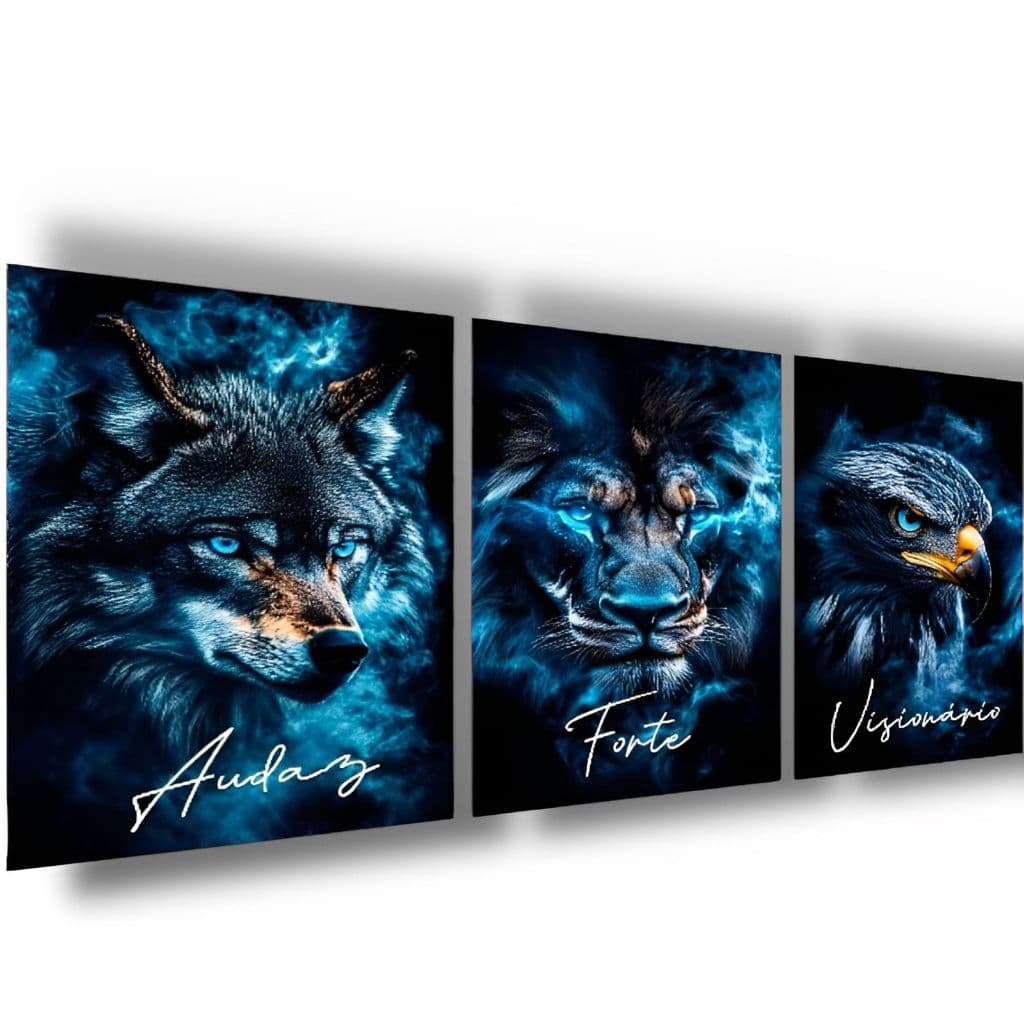 Quadro Decorativo 122x60 Grande Sala Quarto Arte Motivacional Águia Lobo Leão