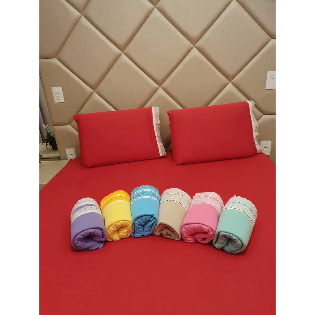 Kit Jogo de Lençol Casal Padrão , Solteiro ou Queen Malha Lisa Lençol c/ Elástico e Fronha c/ zíper