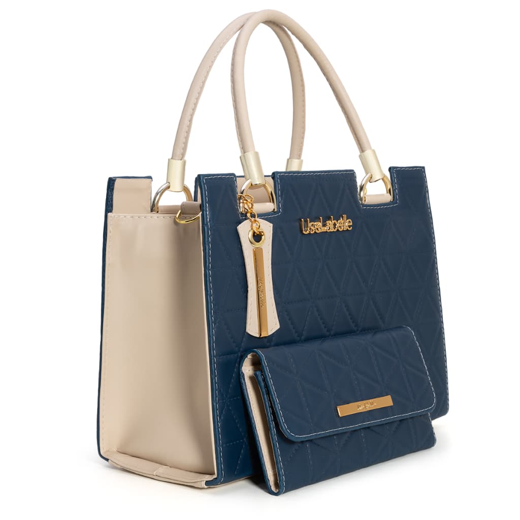 Bolsa Grande Feminina Azul Lançamento Moderna Elagante + Carteira + Alça Promoção