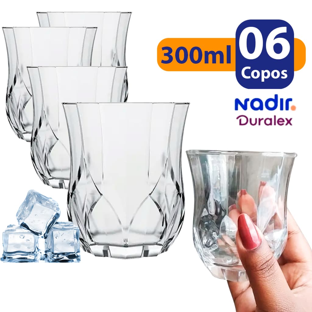 Jogo De Copos Vidro Temperado Opera Nadir 300ml Detalhado Bebidas e Drinks 6 peças Conjunto de Copos