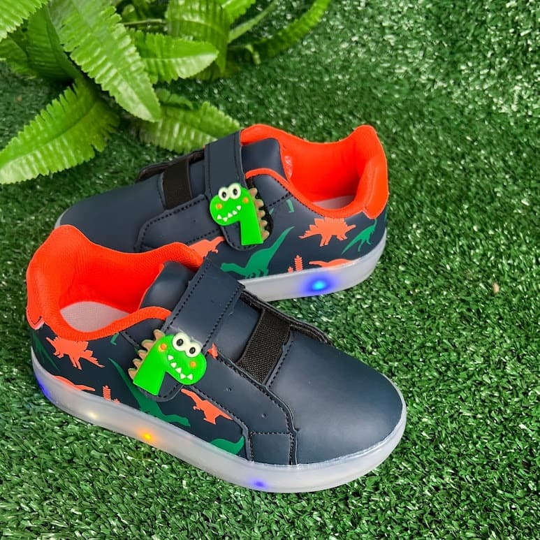 Tênis Led Infantil Masculino Dino Conforto Calce Fácil Fechamento em Velcro 20 ao 34