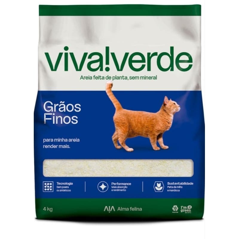Areia Higiênica Viva Verde Grãos Finos Biodegradável 4kg