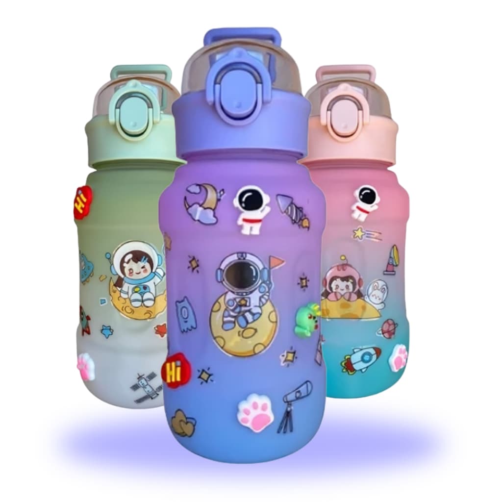 Garrafa De Água 1litro com Canudo Infantil Para Escola Passeios Resistente Motivacional 3D Personalizada Astronauta