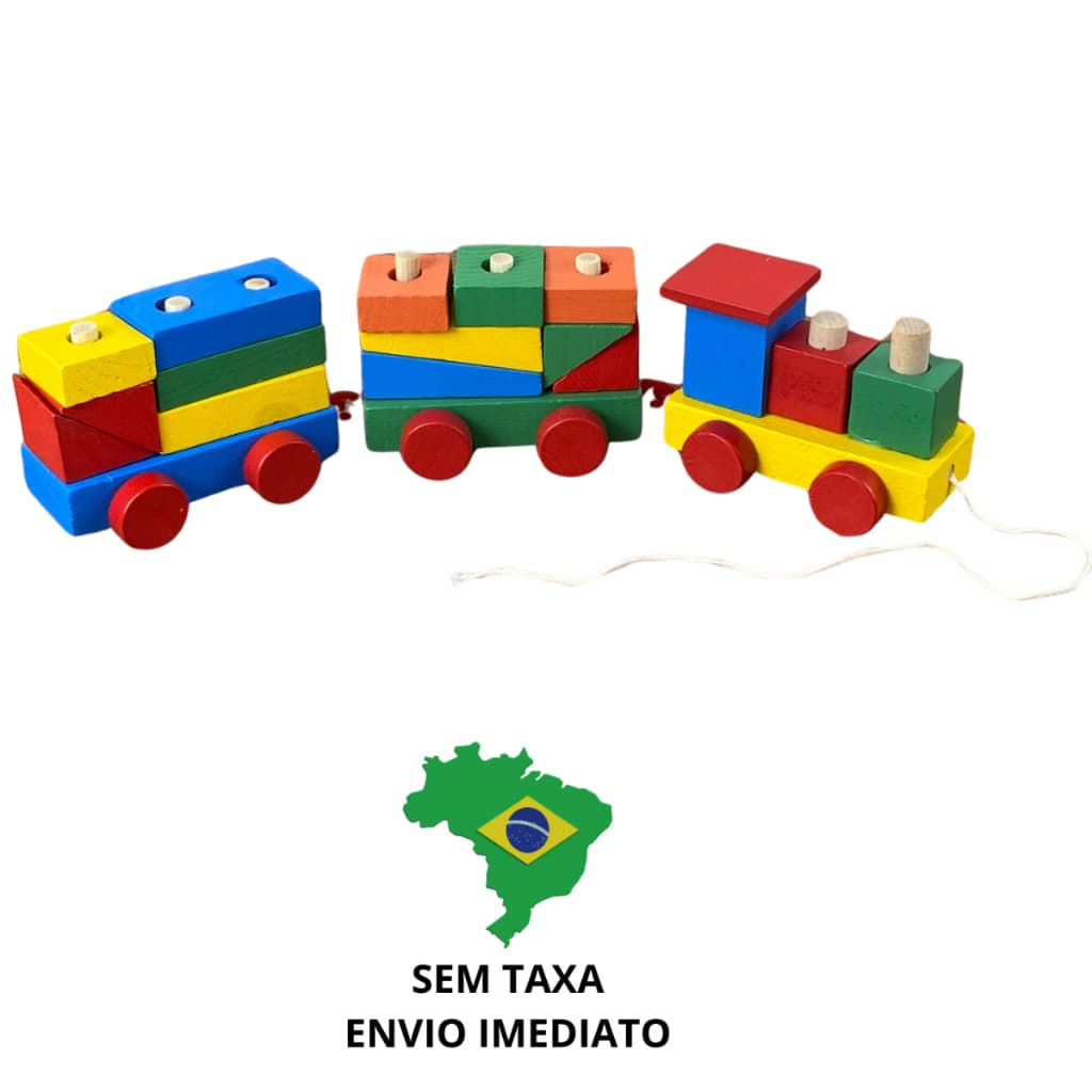 Trenzinho em Madeira de Encaixe Montessori Articulado Educativo e Colorido