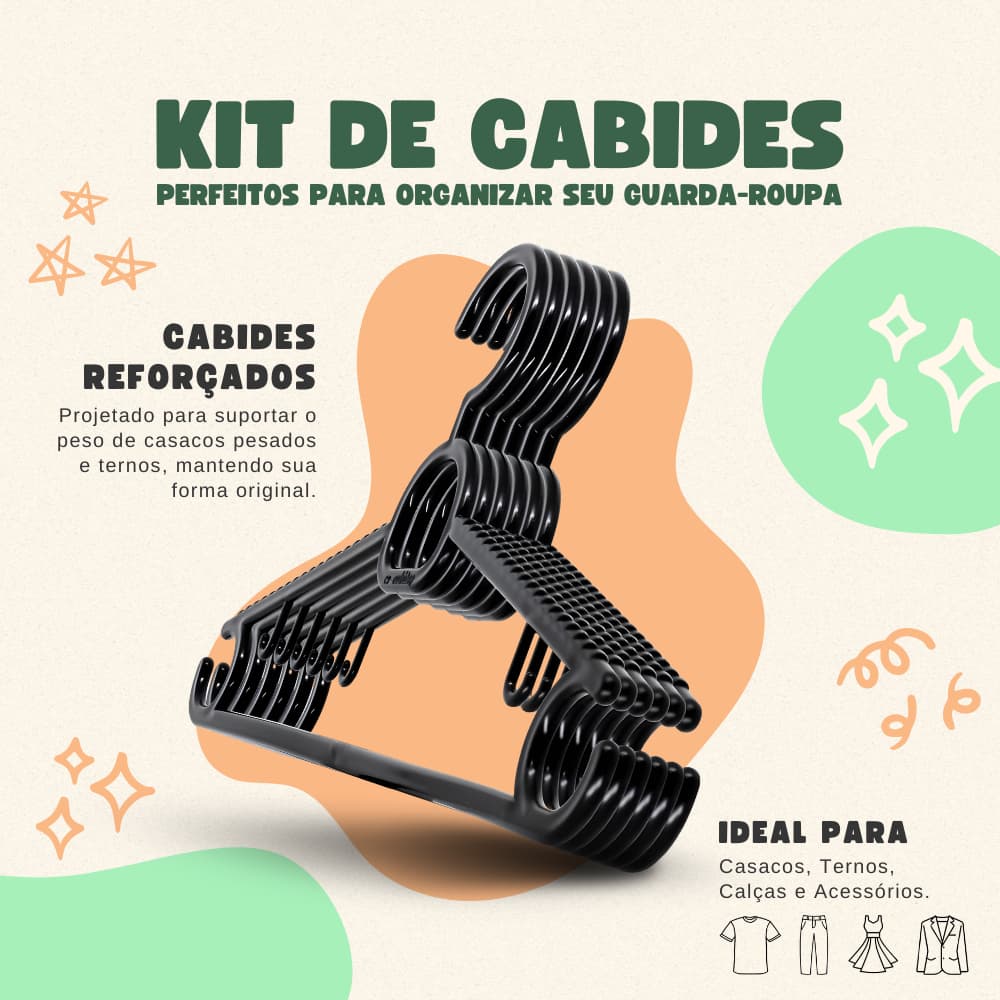 Cabides Kit 50 Unidades Alta Qualidade Roupas Academia Esportes Pesadas Plástico Resistente Durável Multiuso