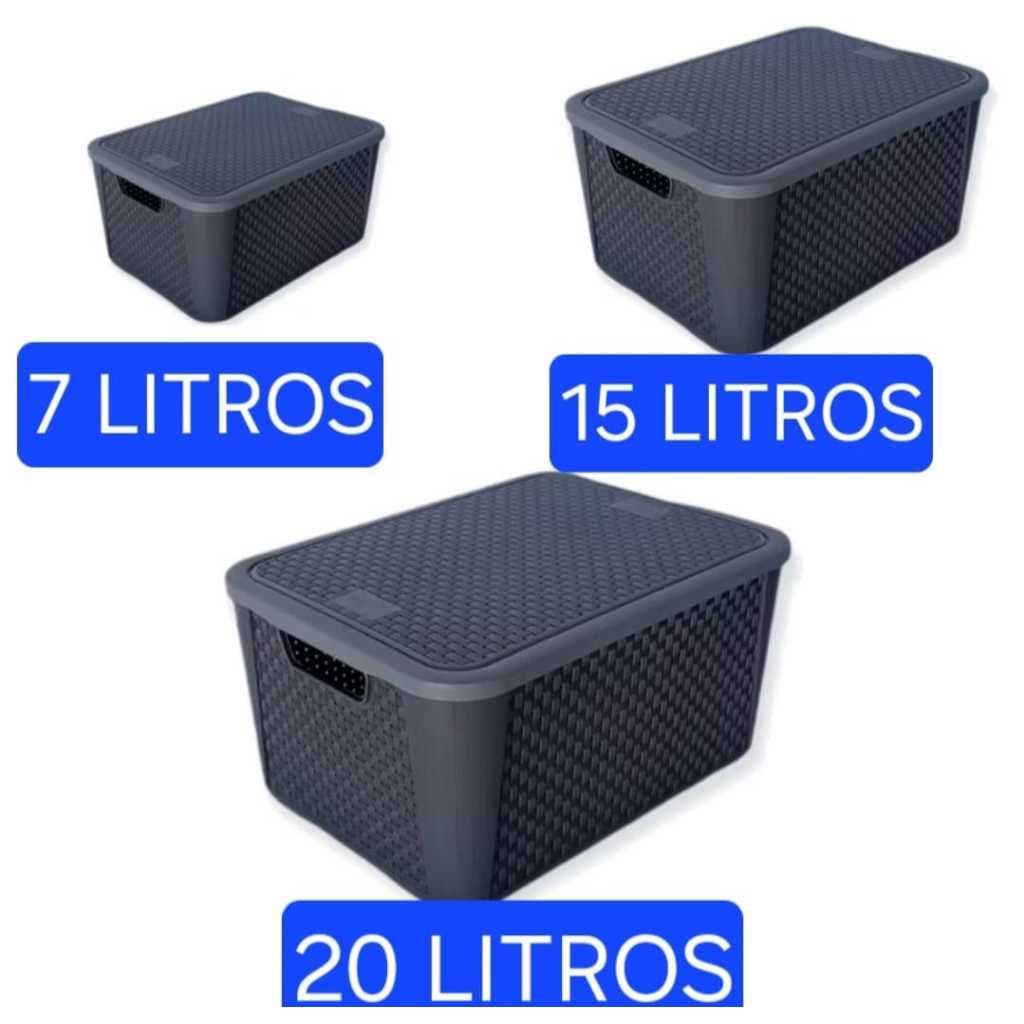 Caixa Organizadora Cesto Organizador 7 ,15 ou 20 Litros Rattan Com Tampa Multiuso.