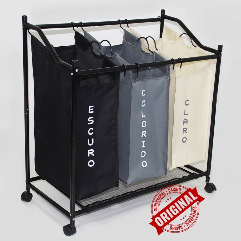 Cesto Organizador de Roupas 03 Repartições com Rodízio - LC30
