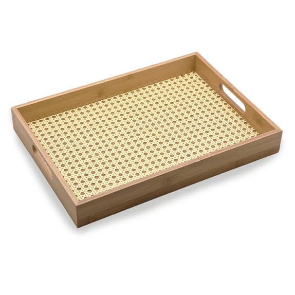 LYOR - Bandeja em mdf Retangular Palinha com vidro 30cm / 36cm / 41cm