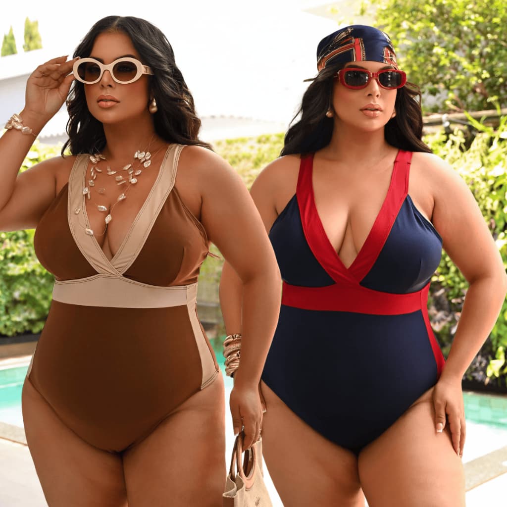 Maiô Plus Size Body Com Forro Duplo Zero Transparência Afina Cintura Decote V