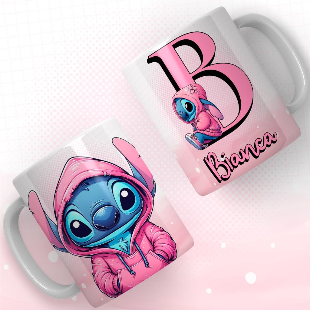 Caneca Xicara Porcelana Personalizada Stitch Com Nome Presente dia das Mães 2025