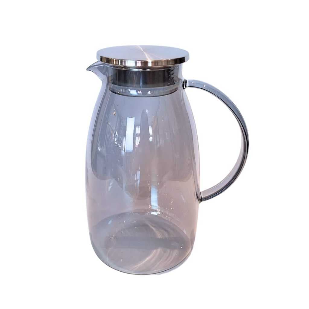JARRA Daphne em vidro FUMÊ borossilicato água suco coquetel  com TAMPA  inox fechamento hermético