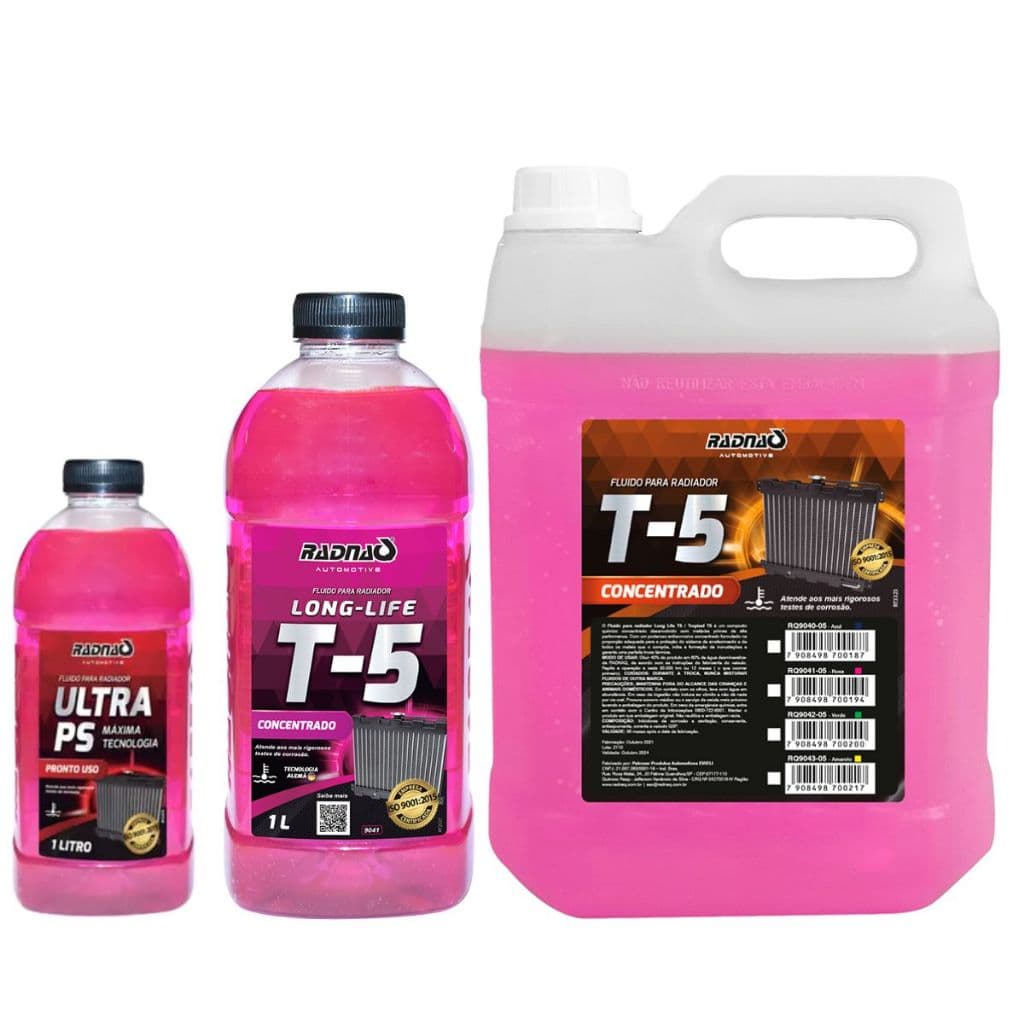 Aditivo Radiador Rosa T5 Radnaq Concentrado de 500ml a 5L Varias Litragem
