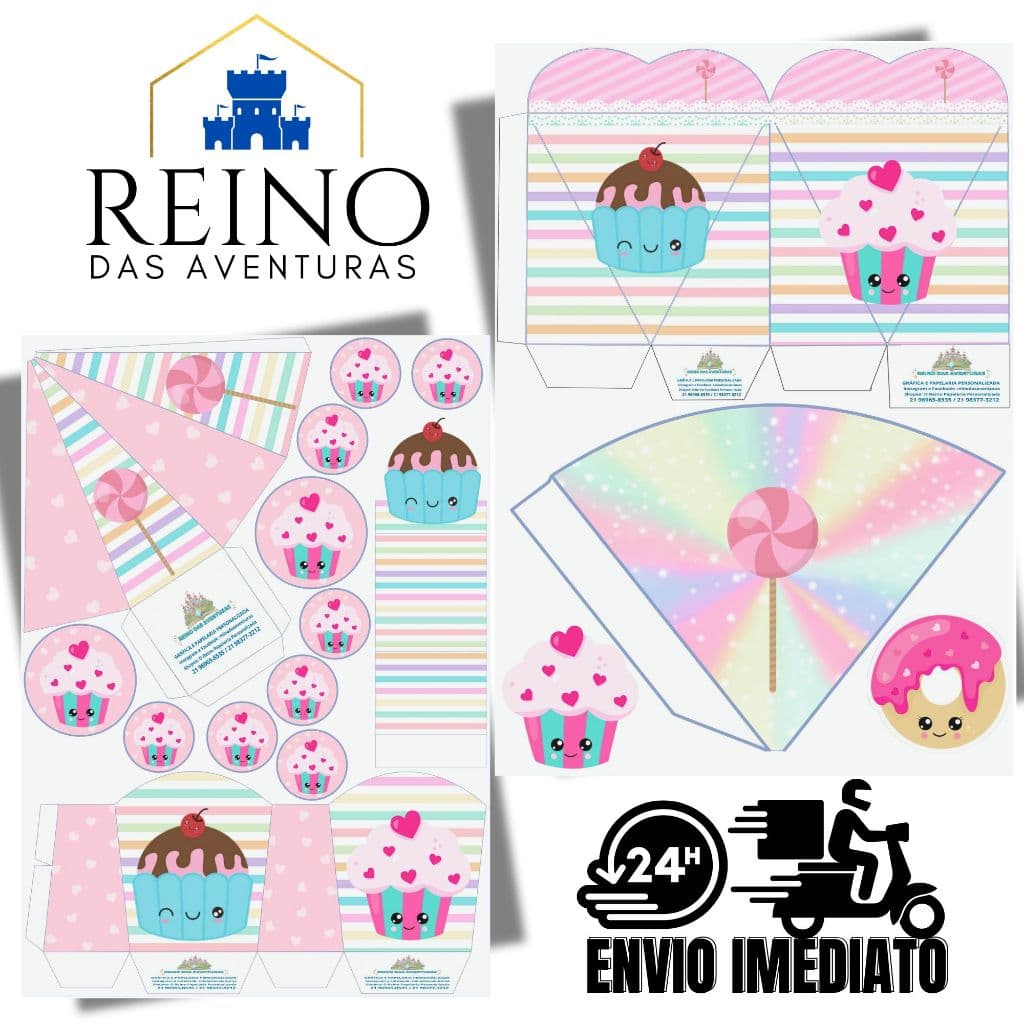 Envio imediato - TEMA DOCES ROSA CANDY MUNDO DOCE CONFEITARIA Kit 85 ou 170 Lembrancinha (sem nome)
