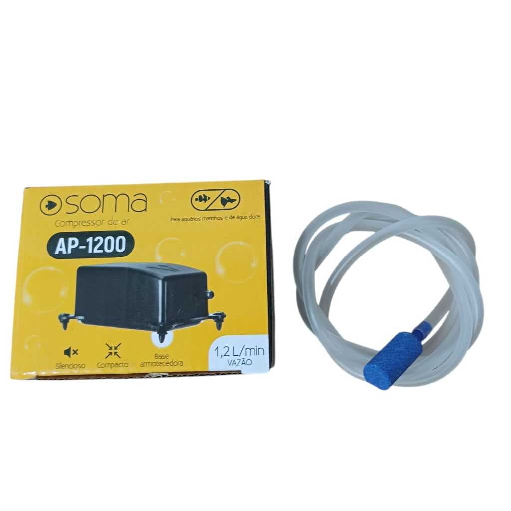 Compressor de Ar Soma p/ Aquários + Mangueira com Pedra Porosa